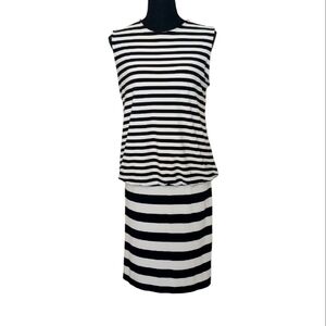 Norma Kamali Kamalikulture Striped Jersey Knit Dress Womens Sz Med Black & Cream